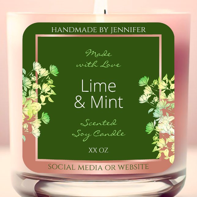 Forest Green Floral Product Labels with Rose Gold (Creator Uploaded)
