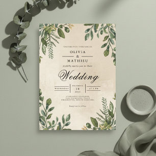 Forest Green Foliage Frame Wedding Invitation