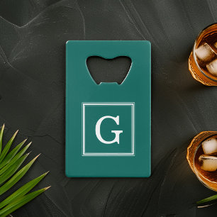 Forest Green Framed Monogram Credit Card Bottle Opener