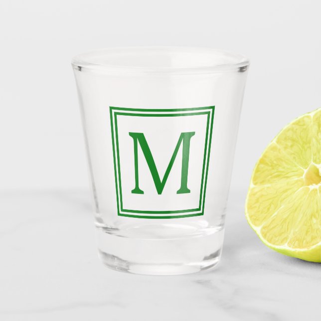Forest Green Framed Monogram Shot Glass (Front)