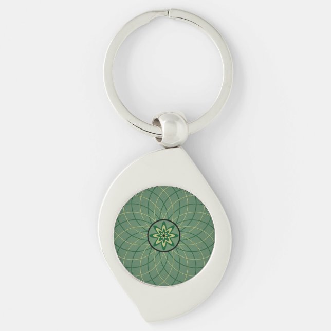 Forest Green Geometric Flower Keychain (Front)