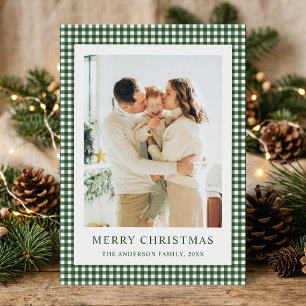 Forest Green Gingham Christmas Photo Holiday Card
