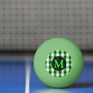 Forest Green Gingham Pattern Personalized Monogram Ping Pong Ball