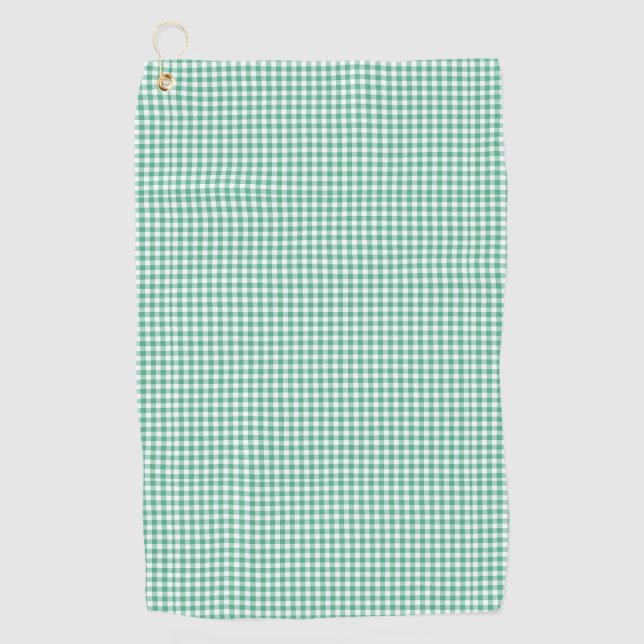 Forest Green Gingham Pattern Small Check Plaid Golf Towel (Front)