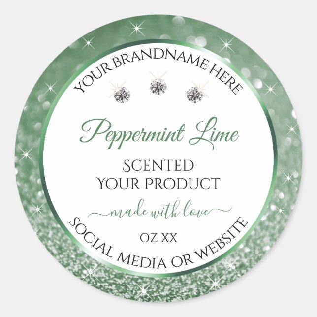 Forest Green Glitter White Product Labels Diamonds (Front)