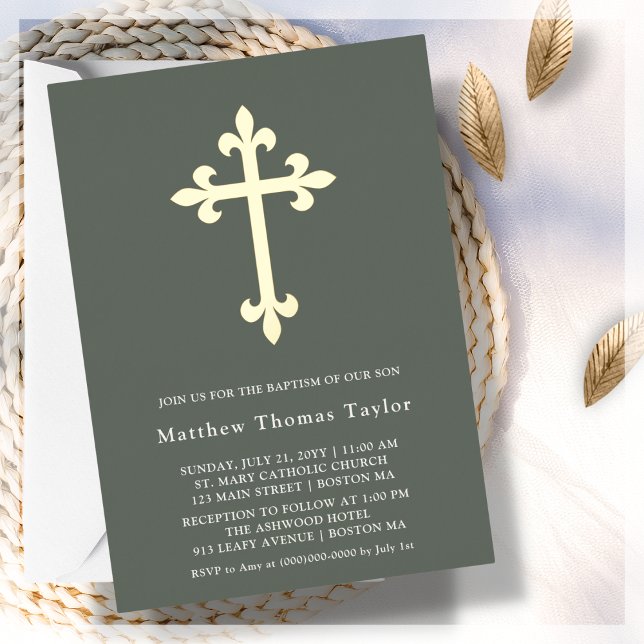 Forest Green Gold Cross Baptism  (Creator Uploaded)
