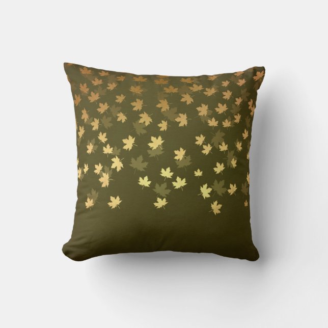 Forest Green Gold Leaves Fall  Throw Pillow (Front)