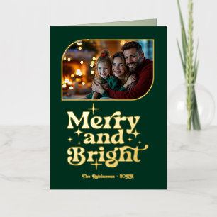 Forest Green & Gold Merry & Bright Photo Christmas Foil Holiday Card