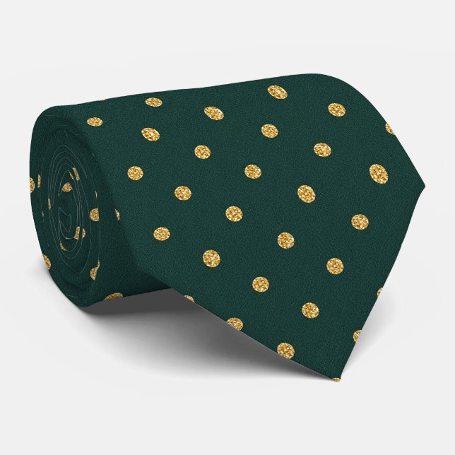 Forest Green & Gold Polka Dot  Tie (Rolled)
