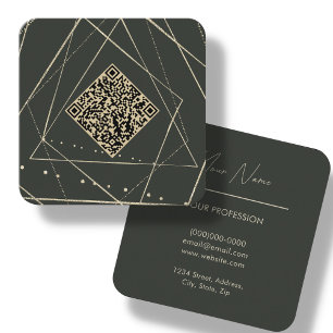 Forest Green & Gold   QR Code Square Business Card
