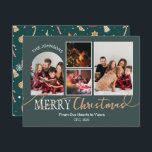 Forest Green Gold Script Christmas Modern Collage Holiday Card<br><div class="desc">hunter green Gold Script Christmas Modern Collage Holiday Card Capture the essence of a heartwarming family Merry Christmas with our Green Family Photo Collage holiday Christmas card. The front features a vibrant shade of green as the backdrop, adorned with golden, elegant scripts letter spelling out "Christmas." Snowy branches gracefully drape...</div>