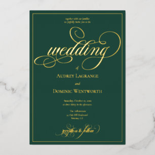Forest Green Gold Wedding Script Calligraphy