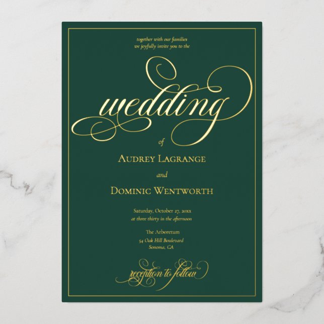 Forest Green Gold Wedding Script Calligraphy (Front)