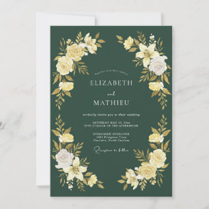 Forest Green Golden Bloom Wedding Invitation