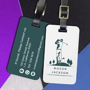 Forest Green Golf Masculine Personalized Golfer  Luggage Tag