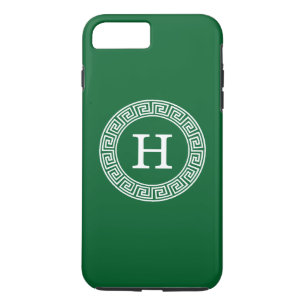 Forest Green Greek Key Rnd Frame Initial Monogram iPhone 8 Plus/7 Plus Case