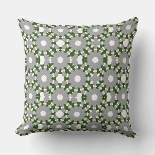 Forest Green Grey White Connected Circles Pattern Throw Pillow