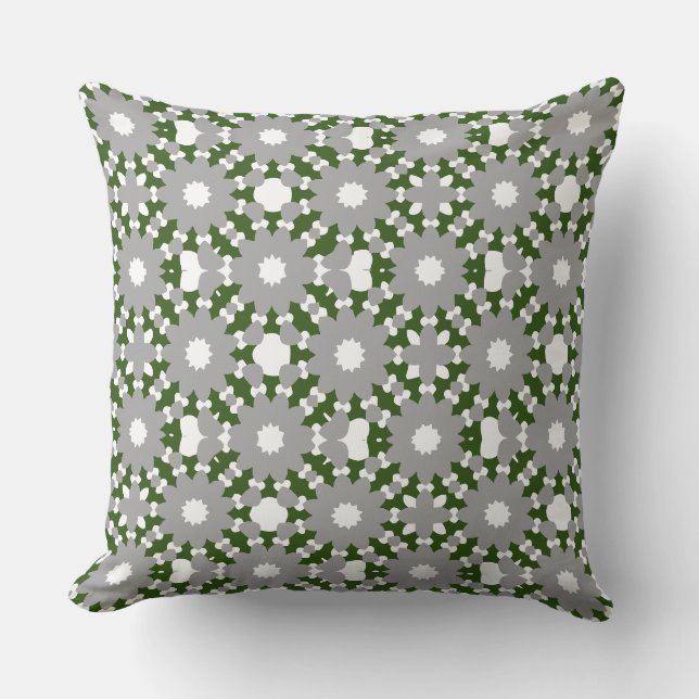 Forest Green Grey White Connected Circles Pattern Throw Pillow (Front)