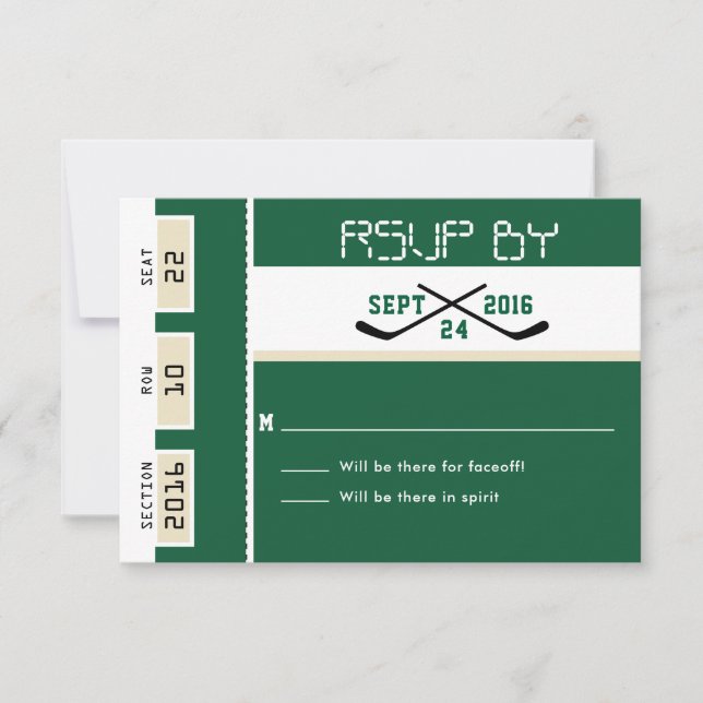 Forest Green Hockey Ticket Wedding RSVP (Front)