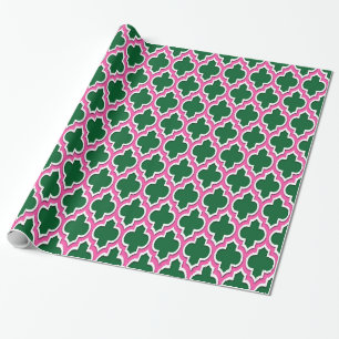 Forest Green Hot Pink White Moroccan #4DS Wrapping Paper