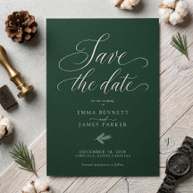 Forest Green Ivory Script Christmas Wedding