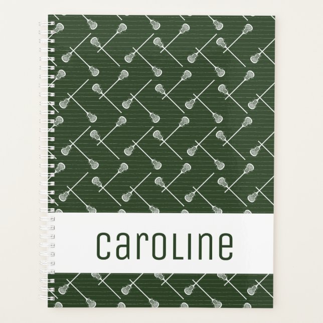 Forest Green Lacrosse White Sticks Patterned Planner (Front)