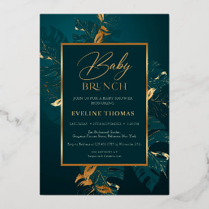 Forest green leaves and real gold foil baby brunch