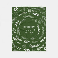 Forest Green Leaves Floral Monogram Pattern