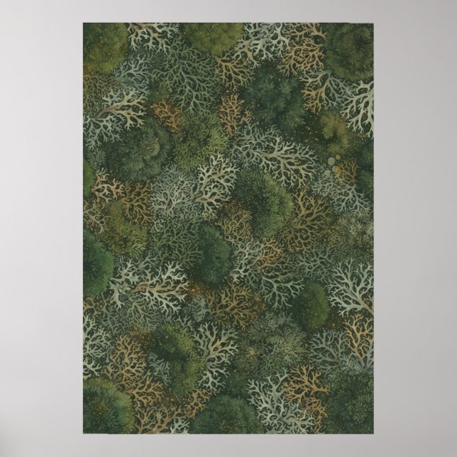 Forest Green Lichen Botanical Pattern Poster (Front)