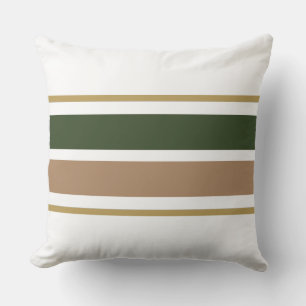 Forest Green Light Brown White Racing Stripes Outdoor Pillow