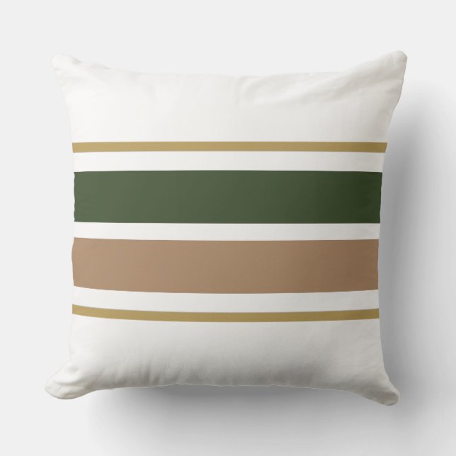 Forest Green Light Brown White Racing Stripes Outdoor Pillow (Front)