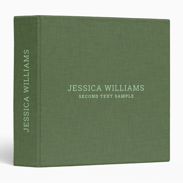Forest-green linen personalizable typography binder (Front/Spine)
