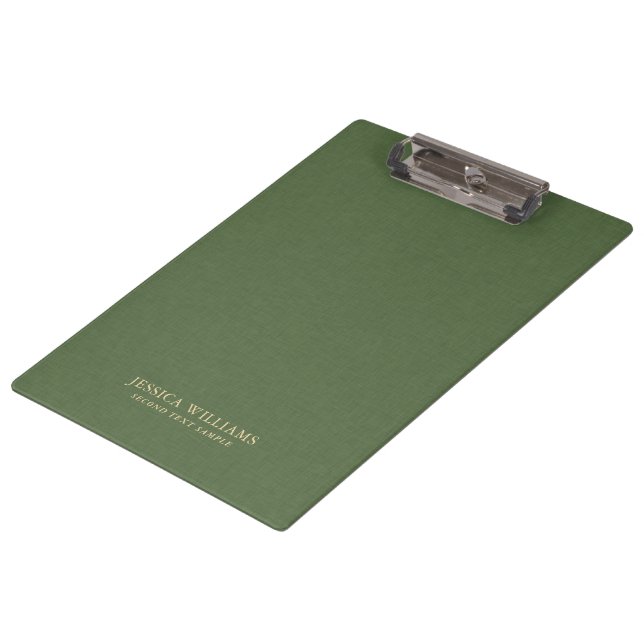 Forest Green Linen Texture Image Gold frame Clipboard (Angled)