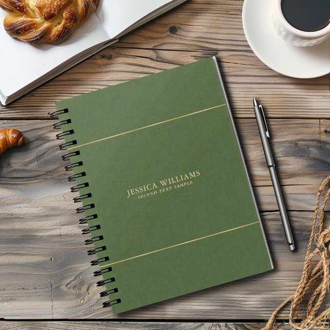 Forest Green Linen Texture Image Gold frame Notebook (Creator Uploaded)