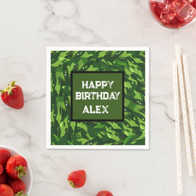 Forest Green Military Camouflage Pattern Napkin (Insitu)
