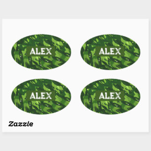 Forest Green Military Camouflage Pattern Oval Sticker