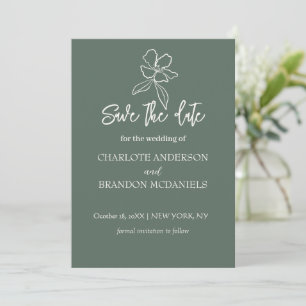 Forest Green Minimal Floral Wedding Save The Date