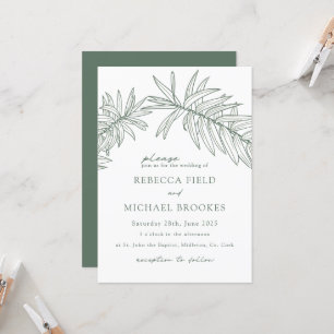 Forest Green Minimalist Botanical Wedding  Invitation