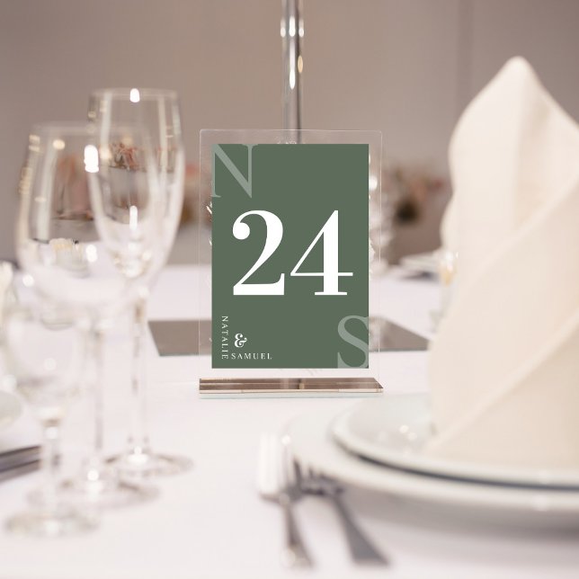 Forest Green Minimalist & Elegant Bold Initials Table Number (Creator Uploaded)