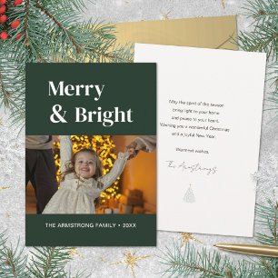 Forest Green Minimalist Merry Bright Christmas Holiday Card