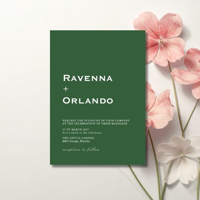 Forest Green Minimalist Simple Modern Wedding Invitation (Creator Uploaded)