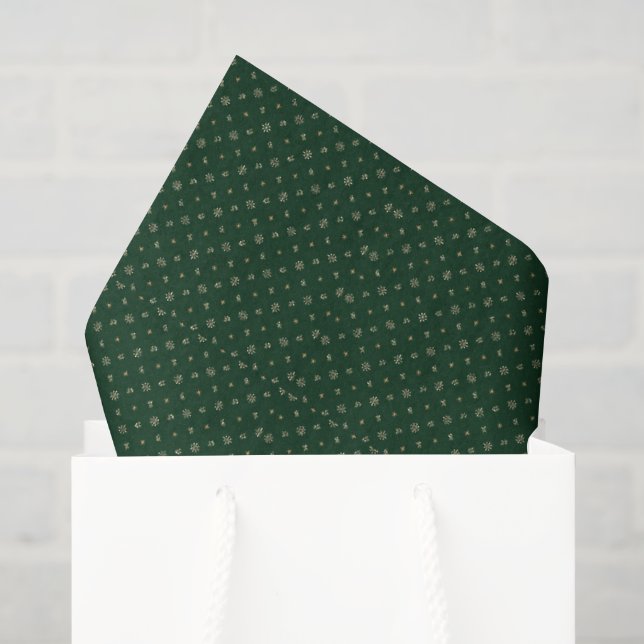 Forest Green Mistletoe Snowflake Christmas Tissue Paper (Gift Bag)