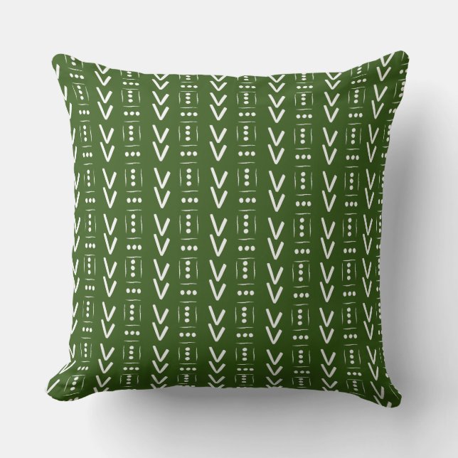 Forest Green Modern Arrow Mud Cloth Print Accent Throw Pillow (Front)