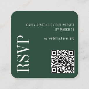 Forest Green Modern Custom QR Code Wedding RSVP Enclosure Card