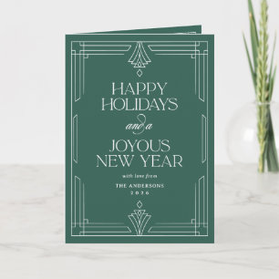 Forest Green Modern Deco Happy Holidays Photo Holiday Card