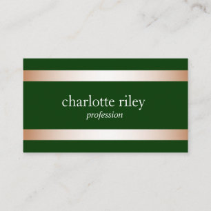 Forest Green Modern Rose Gold Stripes Stylish Business Card