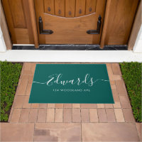 Forest Green Modern Script Personalized Doormat