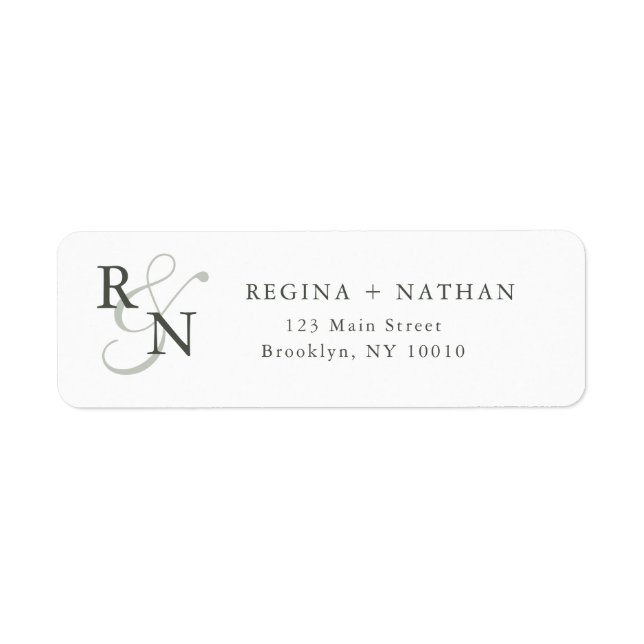 Forest Green Monogram Couples Return Address Label (Front)