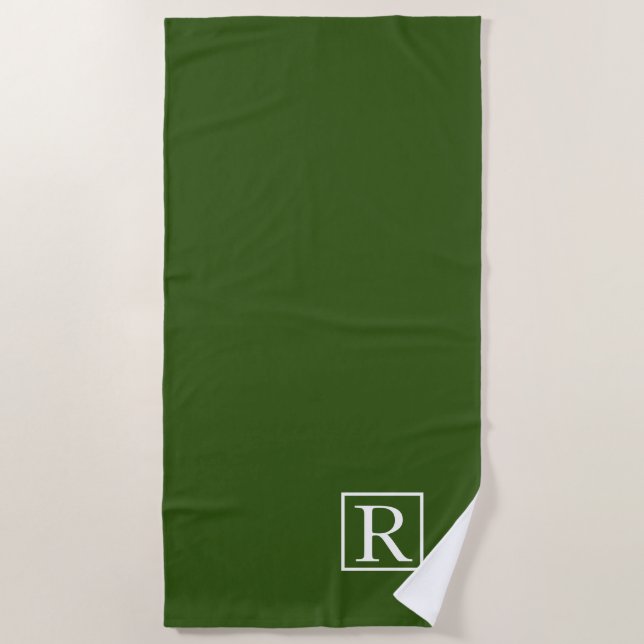 Forest Green Monogram Initial Name Cute Custom Beach Towel (Front)
