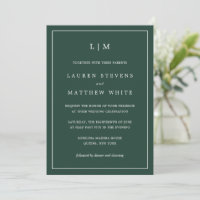 Forest Green Monogram Simple Wedding
